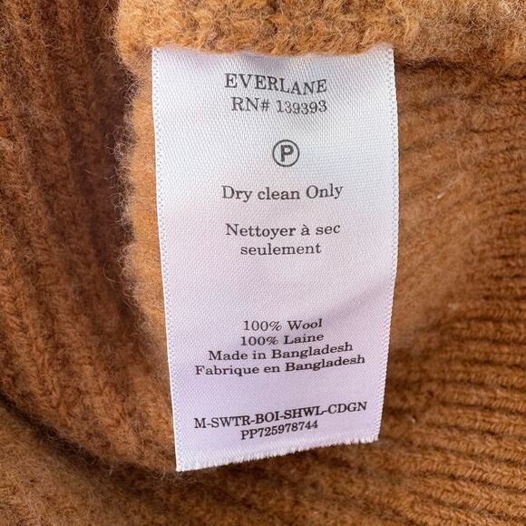 Everlane Shawl Cardigan Sweater Sz L 100% Wool Tan 5 Button Relaxed Grandpacore - Picture 9 of 11